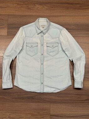 Tecovas Pearl Snap Button Down Western Shirt in Light Wash Size Small